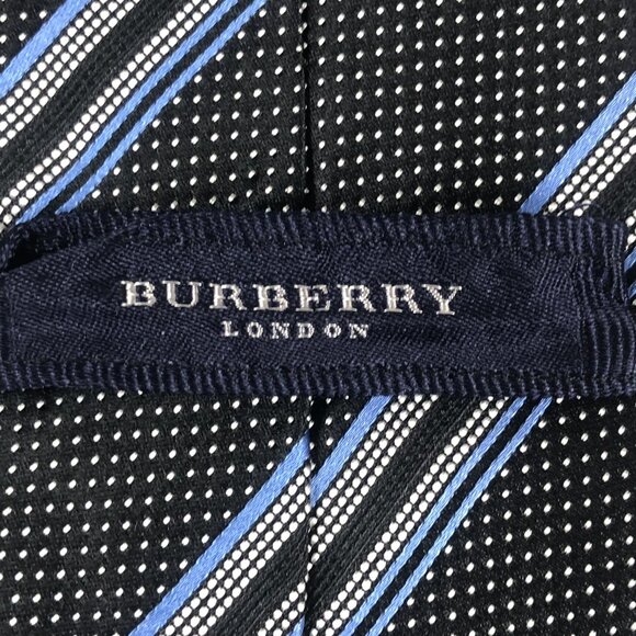 Burberry London Men's Necktie Black Silk Polka Dot Striped Woven Designer Italy - Picture 4 of 6